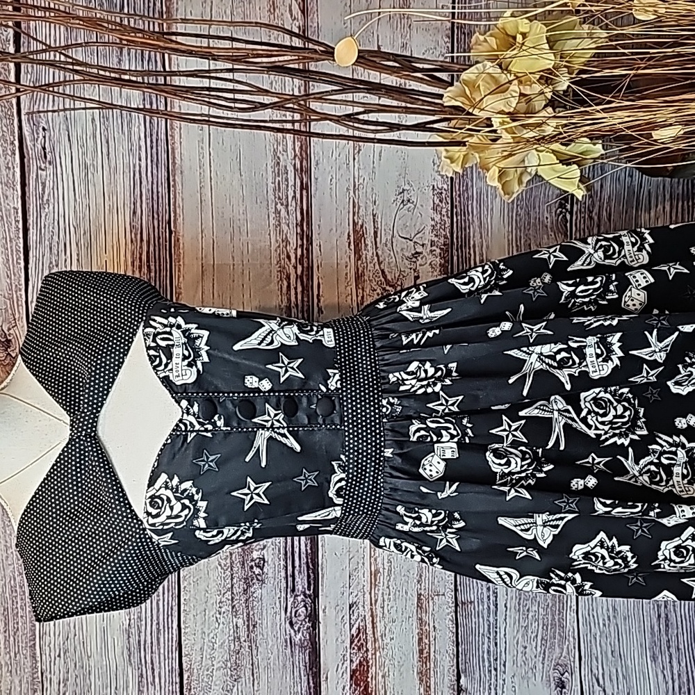 NEW LIVING DEAD SOULS BLACK & WHITE ROCKABILLY COTTON DRESS